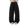 thumbnail image 3 of MAOQHI Pants for Womens with Unique Curved Hem Relaxed Solid Color Comfy Wide Leg Sweatpants for Womens Everyday Wear, 3 of 7