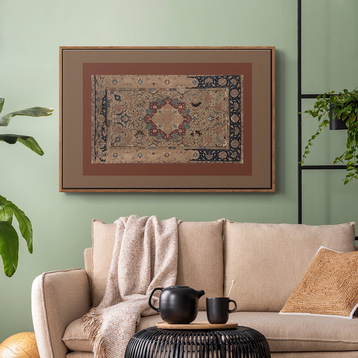 Vintage Abstract Print-XII Framed in Walnut Wood Gallery Wrapped Canvas 25 in. x 37 in.