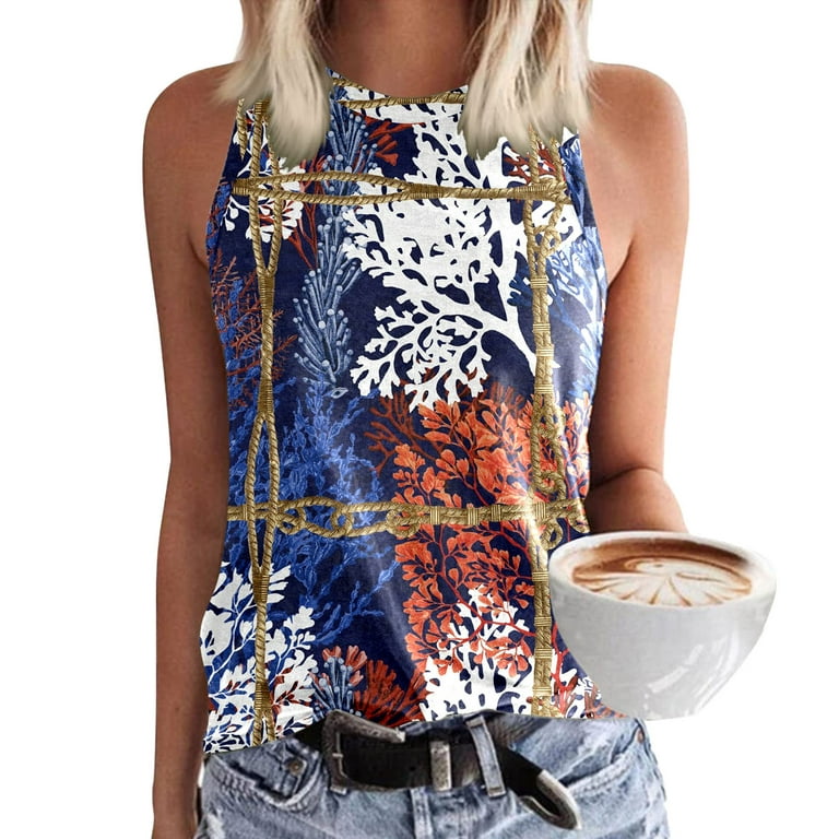 EHQJNJ Tube Tops for Women with Straps Womens Comfortable Crewneck  Sleeveless Print Tank Tops Summer Casual Loose Fit Basic T Shirts Beach  Blouse