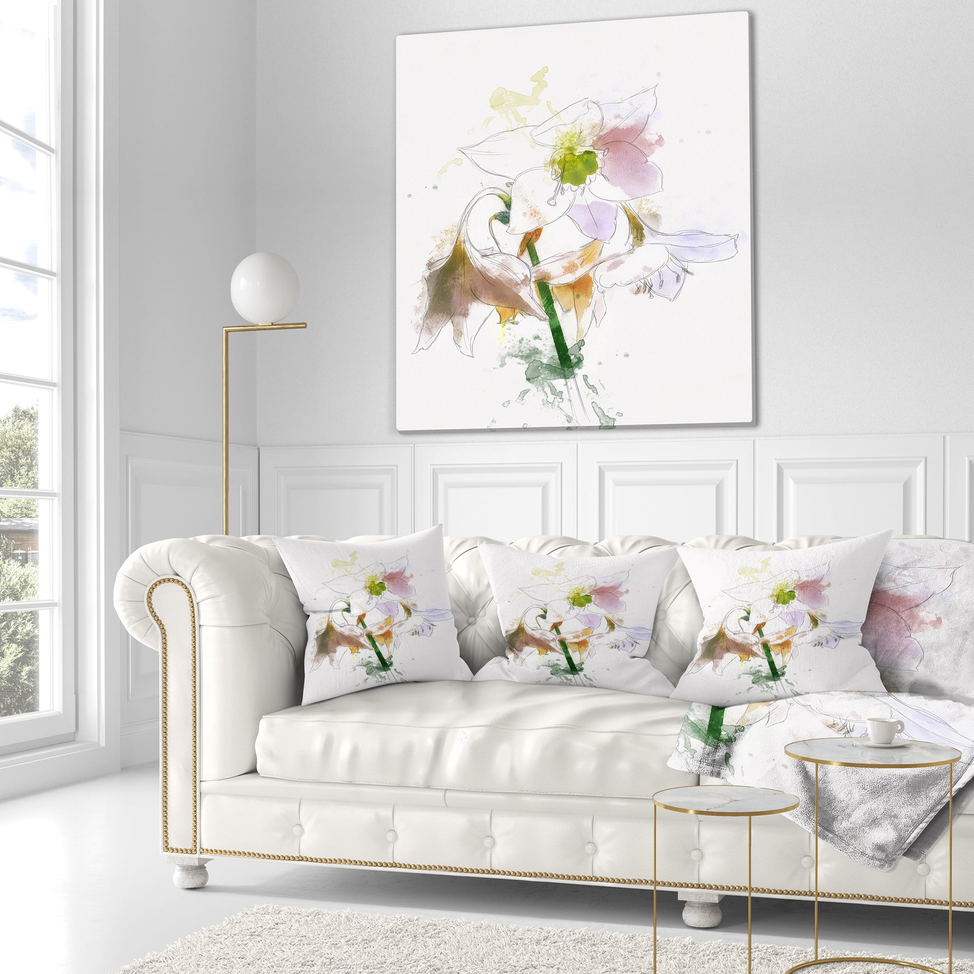 Designart Large Petal Watercolor Flower Sketch - Floral Throw Pillow - 18x18