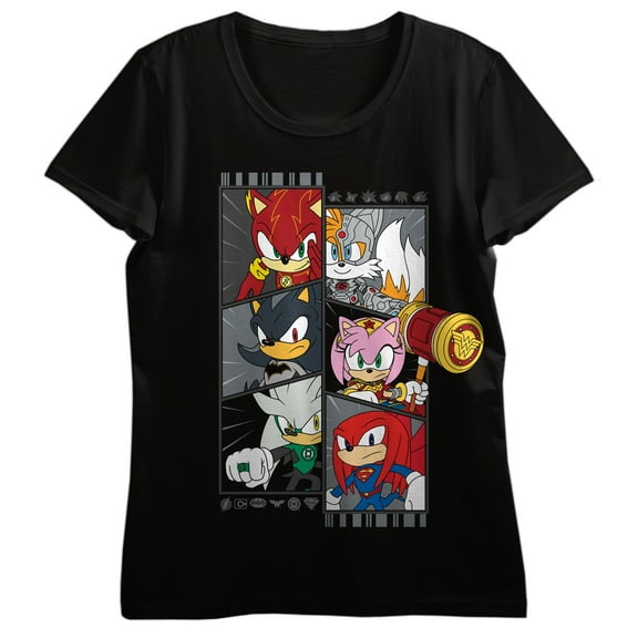 DC x Sega Sonic Heroes As DC Heroes Women's Black Short Sleeve Tee-XXL