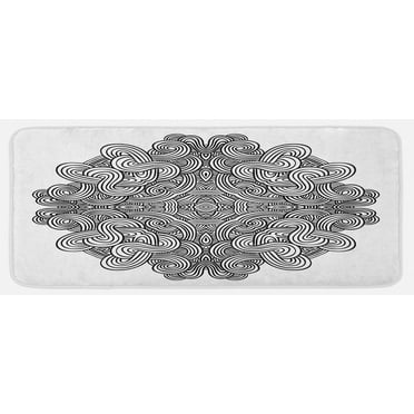Celtic Kitchen Mat, Circular Macro Celtic Knot with Twisted Spirals and Lines Classic Cultural, Plush Decorative Kitchen Mat with Non Slip Backing, 47" X 19", Black White, by Ambesonne