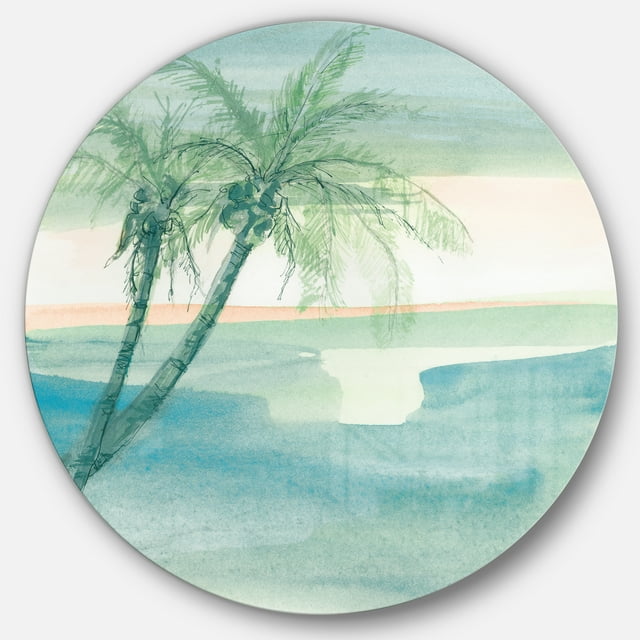 Designart 'Peaceful Dusk I Tropical' Nautical & Coastal Metal Circle Wall Art