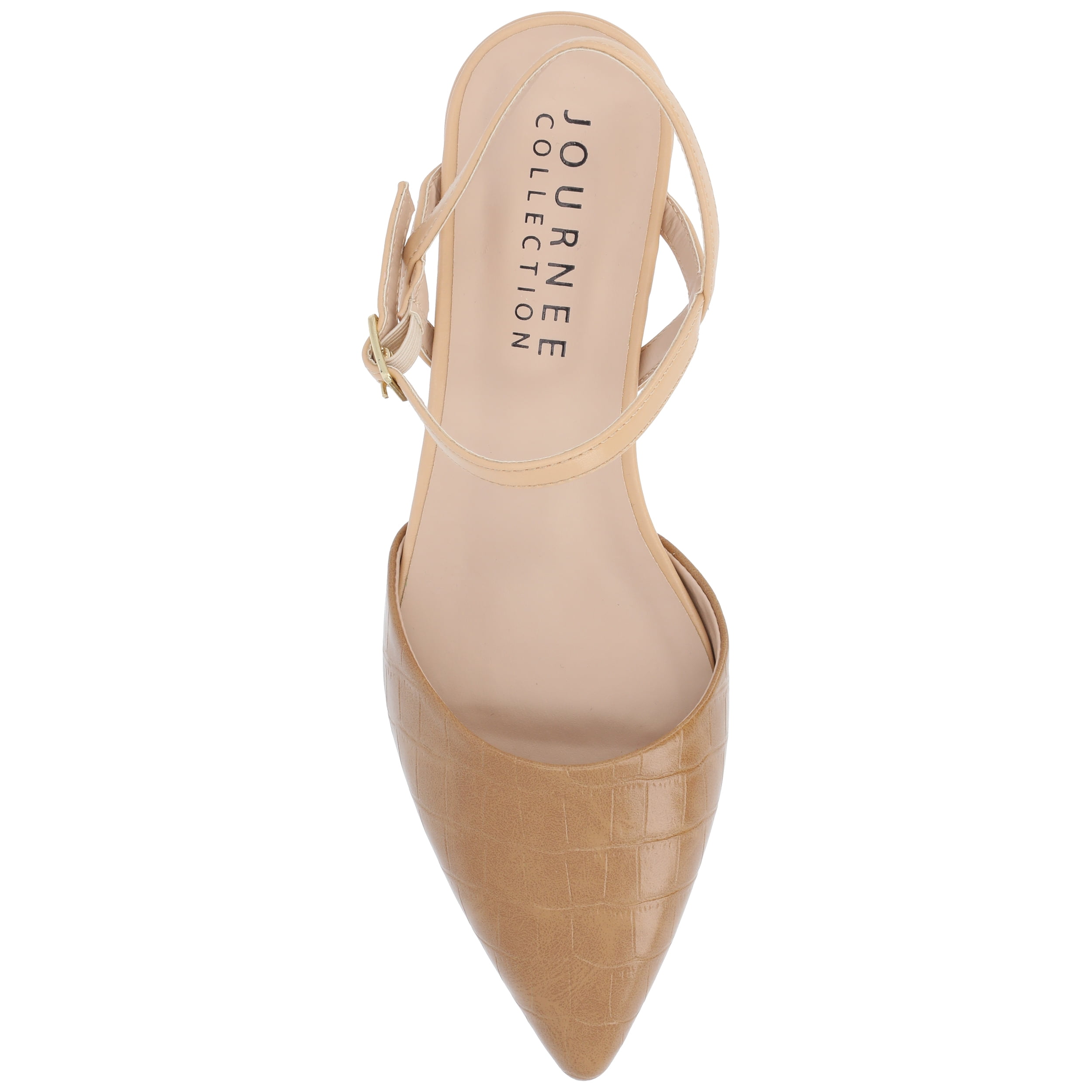 Journee Womens Brynn Croco Vegan Leather Pointed Toe Flats