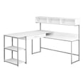 thumbnail image 2 of Computer Desk - L-Shaped / Corner / Hutch / 1 Drawer / 2 Shelves / 4 Cubbies / Metal Base - 59"L X 59"W - White / Silver, 2 of 4