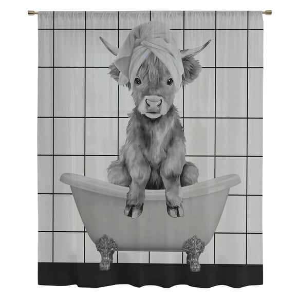Grey Yak Sheer Curtains 45 Inches Long, Bathtub Country Gray Vintage Art Light Filering Curtains, Breathable Simi Curtain Privacy Drapes for Kitchen Bathroom Lightweight Small Window Treatment