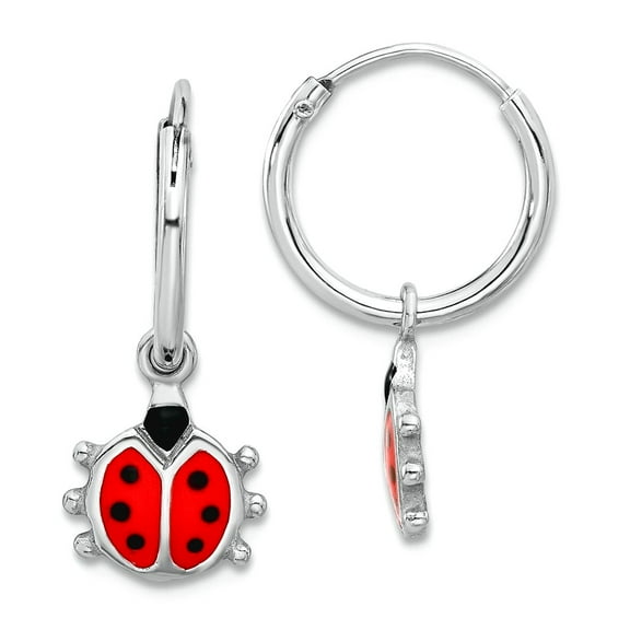 925 Sterling Silver Enamel Ladybug Hoop Earrings 19.2x8.4mm Wide Hoop Earring for Women - 1.0 Grams