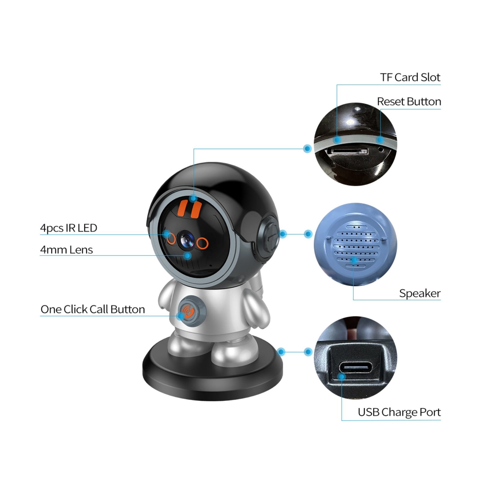 PRINxy Indoor Security Camera,3MP Call Robotman IP Camera Humanoid Detection Home Security for Baby/Pet Monitor with Phone App Black
