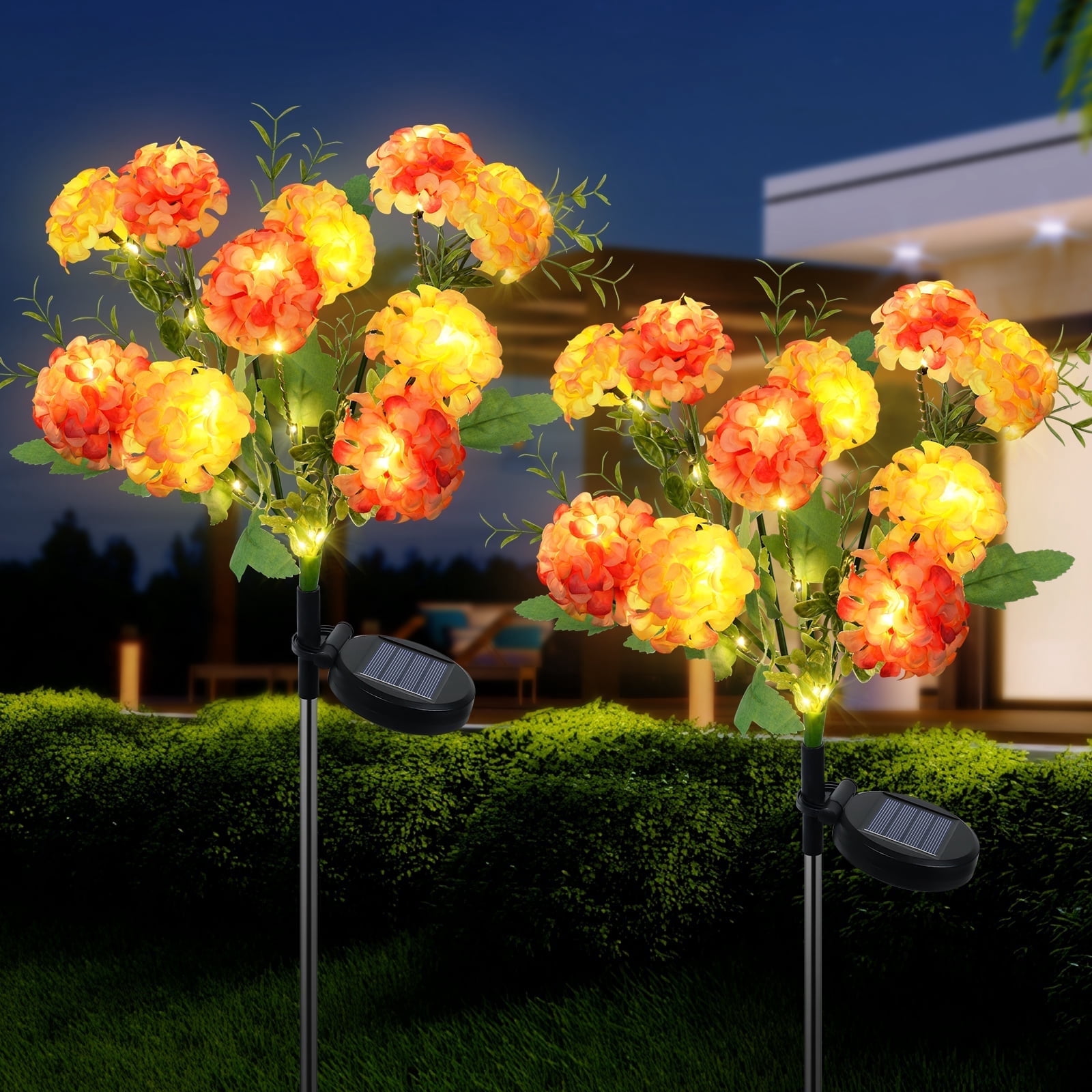 Qoosea Solar Hydrangea Flower Lights 2-Pack 10 Heads