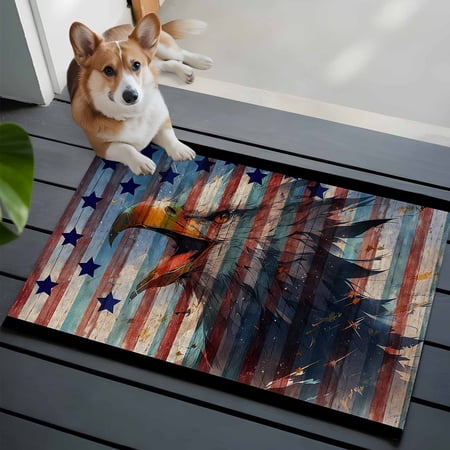 2x3 Washable Entryway Rug Animal Non-Slip Area Rug for Front Door Kitchen Bathroom Eagle Head Stars Wood Grain Overlay Feathers Indoor Floor Mat for Home Decor