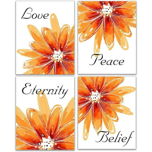 Orange Sunflower Set of 4 Canvas Wall Art Prints Fashion Wall Pictures Bedroom Decor Inspirational Wall Art Posters for Living Room Bedroom Wall Decor (8" x 10", Unframed)