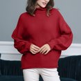 thumbnail image 2 of Lovskoo Sweaters for Women Long Sleeve Solid Color Crewneck Mock Neck Pullover Knit Jumper Tops Casual Sweater Red, 2 of 5