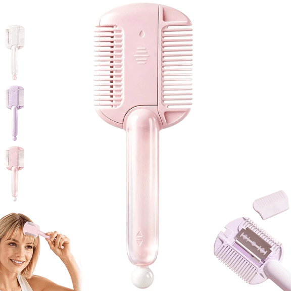 Portable Dual-Use Hair Trimming Comb, Bang Styling Comb,Pink | 2 in 1 Adjustable Hair Thinning Comb with Fine Wide Teeth, Compact DIY Split End Removal Tool for Home Travel