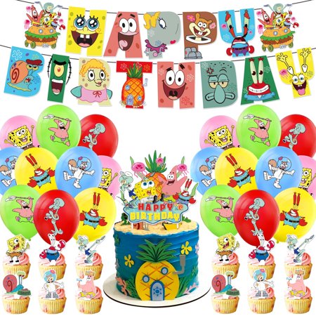 WOLINGYU Teen Child Party Decoration Kits Paper Latex Spongebob, 48 Pieces