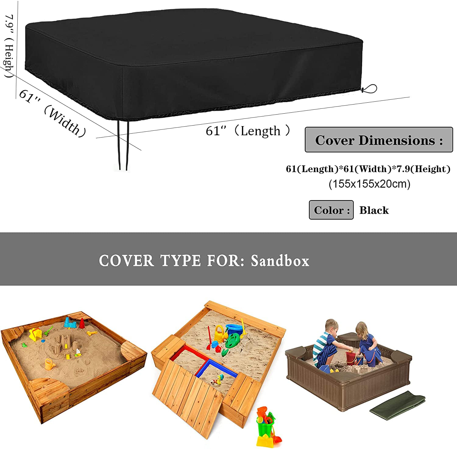 Black Sandboxes Sandpit Cover-72in，Kids Sandbox Cover for Protects Sand and Toys from Pollution Waterproof and Sun Protection 
