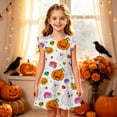 thumbnail image 2 of HNMKIU Halloween for Girls Flutter Sleeve Nightgown Summer Casual Cartoon Digital Print Dress White - 6-7 Years, 2 of 5