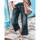 thumbnail image 2 of Jeans rectos para mujer Casual Raw Edge Mid Rise Pull On Jeans 2023 Trendy Navy XX-Large, 2 of 5