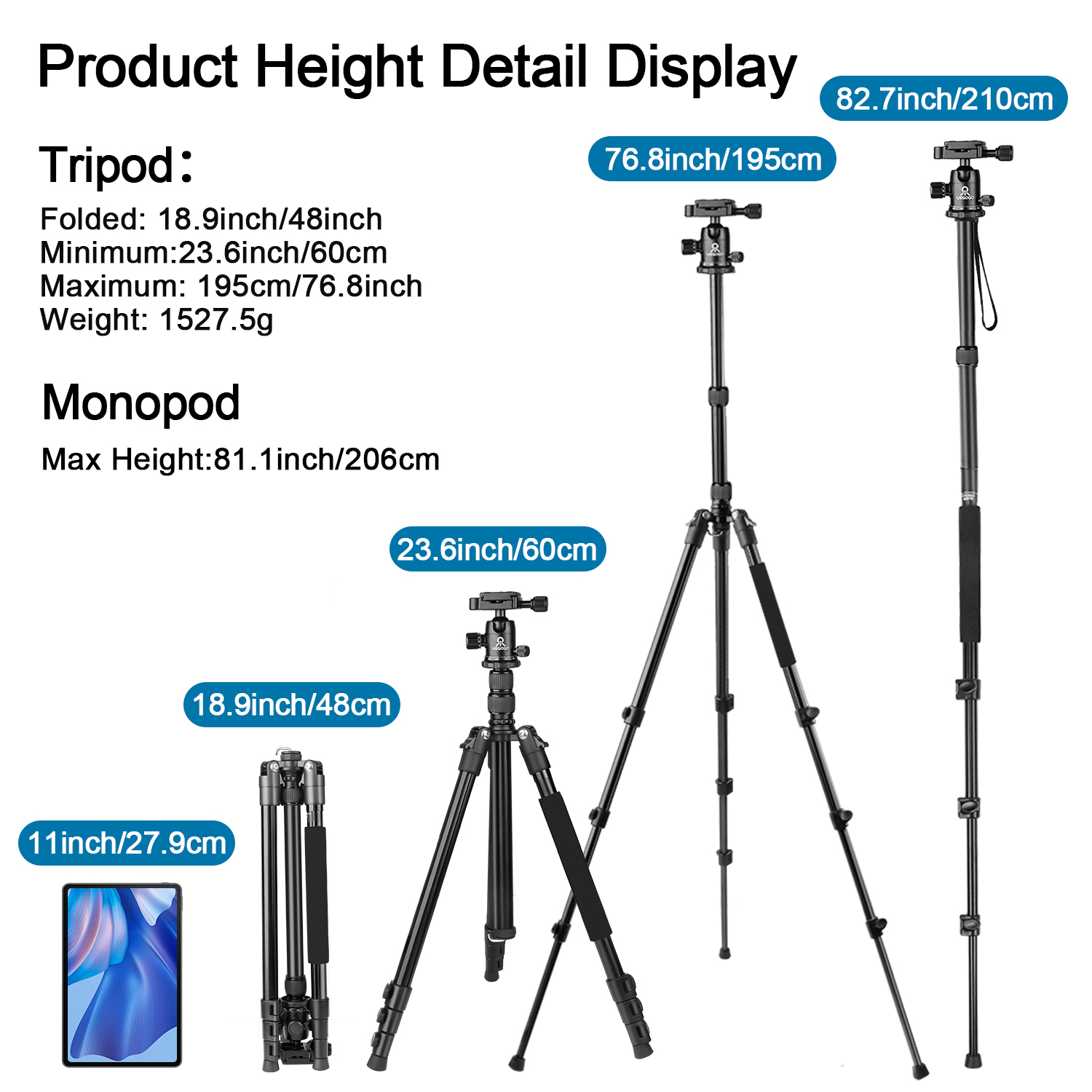 UEGOGO  Heavy-Duty 82" Professional DSLR Tripod & Monopod, 360° Pan-Tilt Ball Head, Telescoping Legs, Compatible with Canon/Nikon/Smartphones, Travel-Friendly with Carry Bag