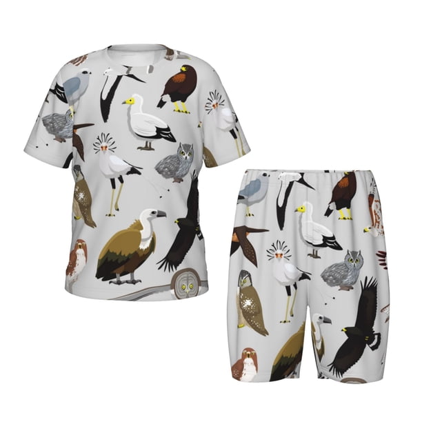 Balery Animal Bird Conjunto de Pijama Infantil de Manga Corta con Estampado – Ropa de Dormir de Algodón Suave-4X-Large