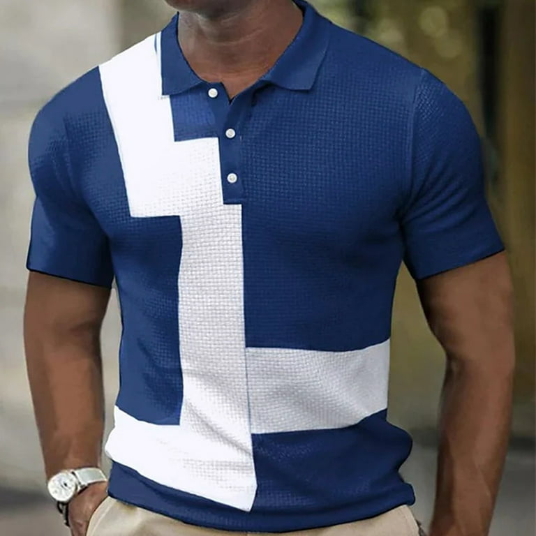 Men s Stylish Short Sleeve Polo Shirt Color Block Casual Business
