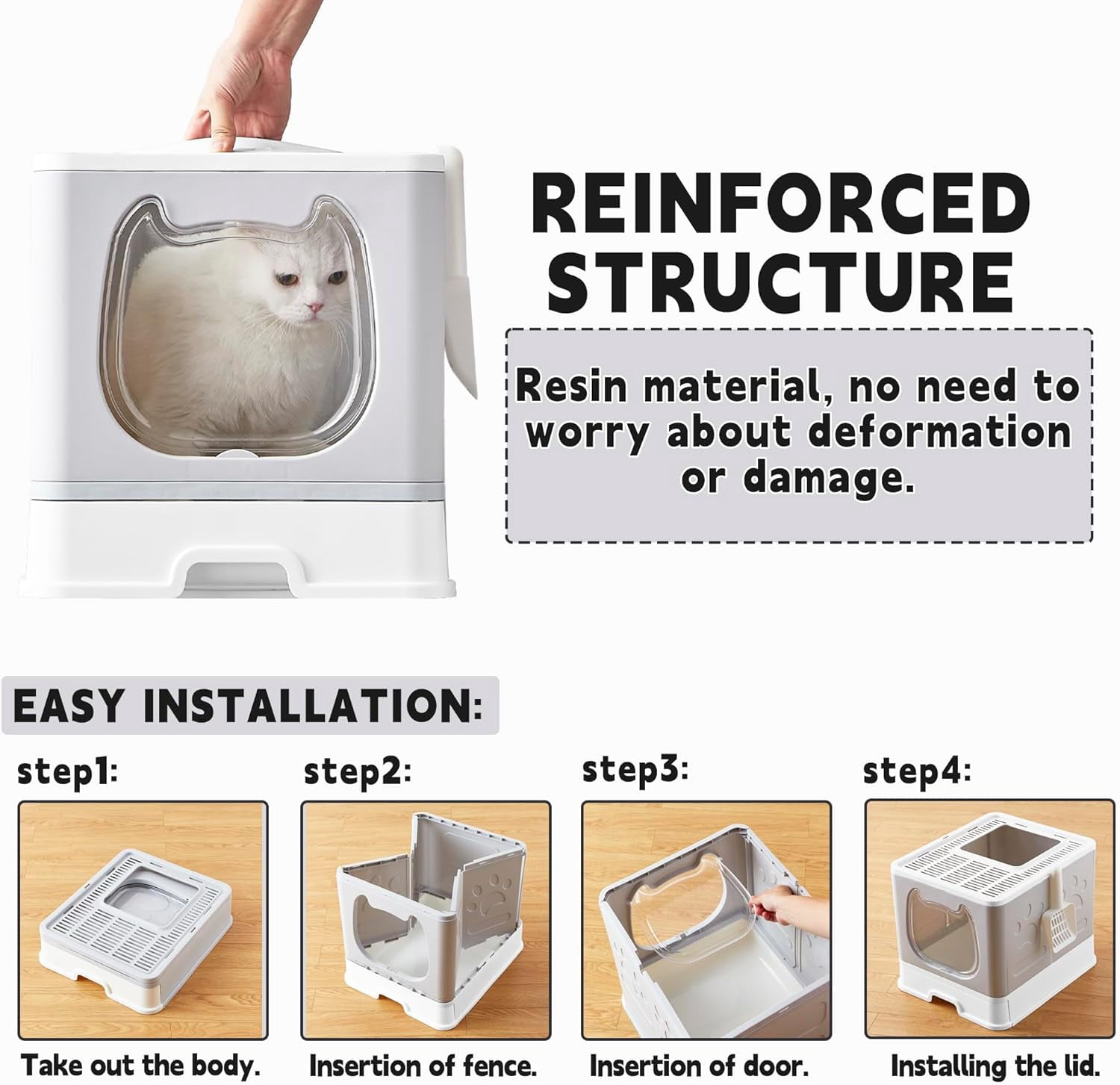 Cat Litter Box with Lid, Top Entry Kitten Litter Box with Controlled Access, Covered Enclosed Cat Potty Odor Control for Small to Medium Cats, Scoop and Clean Brush Included (Grey)