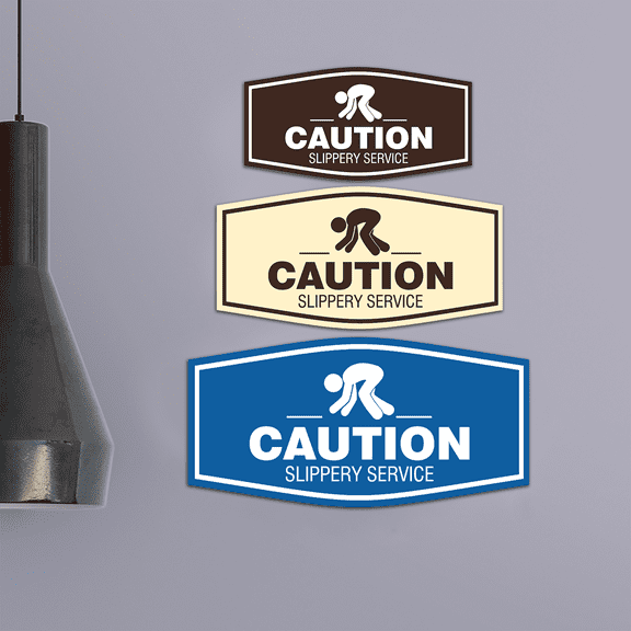 Fancy Caution Slippery Service Sign (Navy Blue / White) - Large