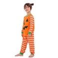thumbnail image 2 of Argulvti Ensemble de Pyjamas Assortis pour la Famille, Haut à Manches Longues à Col Rond à Rayures d'Halloween avec Imprimé Citrouille + Pantalon Long pour Parents et Enfants, 2 of 9