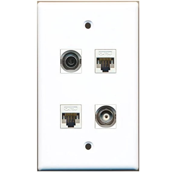 RiteAV - 1 Port 3.5mm 1 Port BNC 2 Port Cat5e Ethernet White Wall Plate