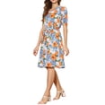 thumbnail image 4 of INSPIRE CHIC Vestido Midi Floral de Manga Abullonada con Cuello Peter Pan y Cintura Alta para Mujeres XS Naranja Azul, 4 of 6