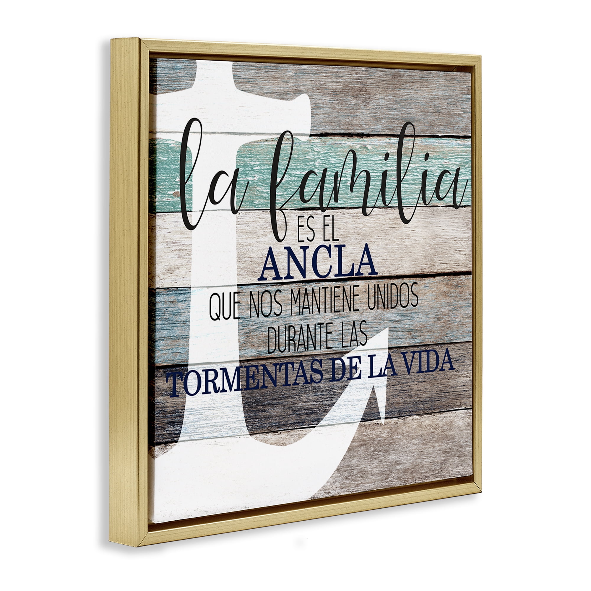 Stupell Industries Familia Nuestro Ancla Inspirational Quotes & Sayings Painting Gold Floater Framed Art Print Wall Art, 25 x 25