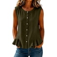 thumbnail image 2 of ClodeEU Women's Round Neck Sleeveless Button Down Peplum Blouse,Casual Loose Ruffle Hem Tank Top Army Green,Women's Plus L, 2 of 6