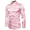 thumbnail image 2 of Lu's Chic Men's Silk Dress Shirt Satin Long Sleeve Collared Button Up Shirts Slim Fit Fancy Halloween Tuxedo Shirts Rose X-Large, 2 of 3