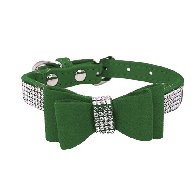 Collar de perro de cristal con lazo, collar de perro con diamantes de imitación, collar de perro dorado brillante