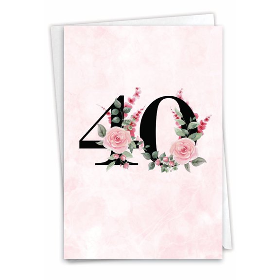 NobleWorks 40th Milestone Birthday Paper Card with 5 x 7 Inch Envelope (1 Card) Floral Age 40 C10051MBG