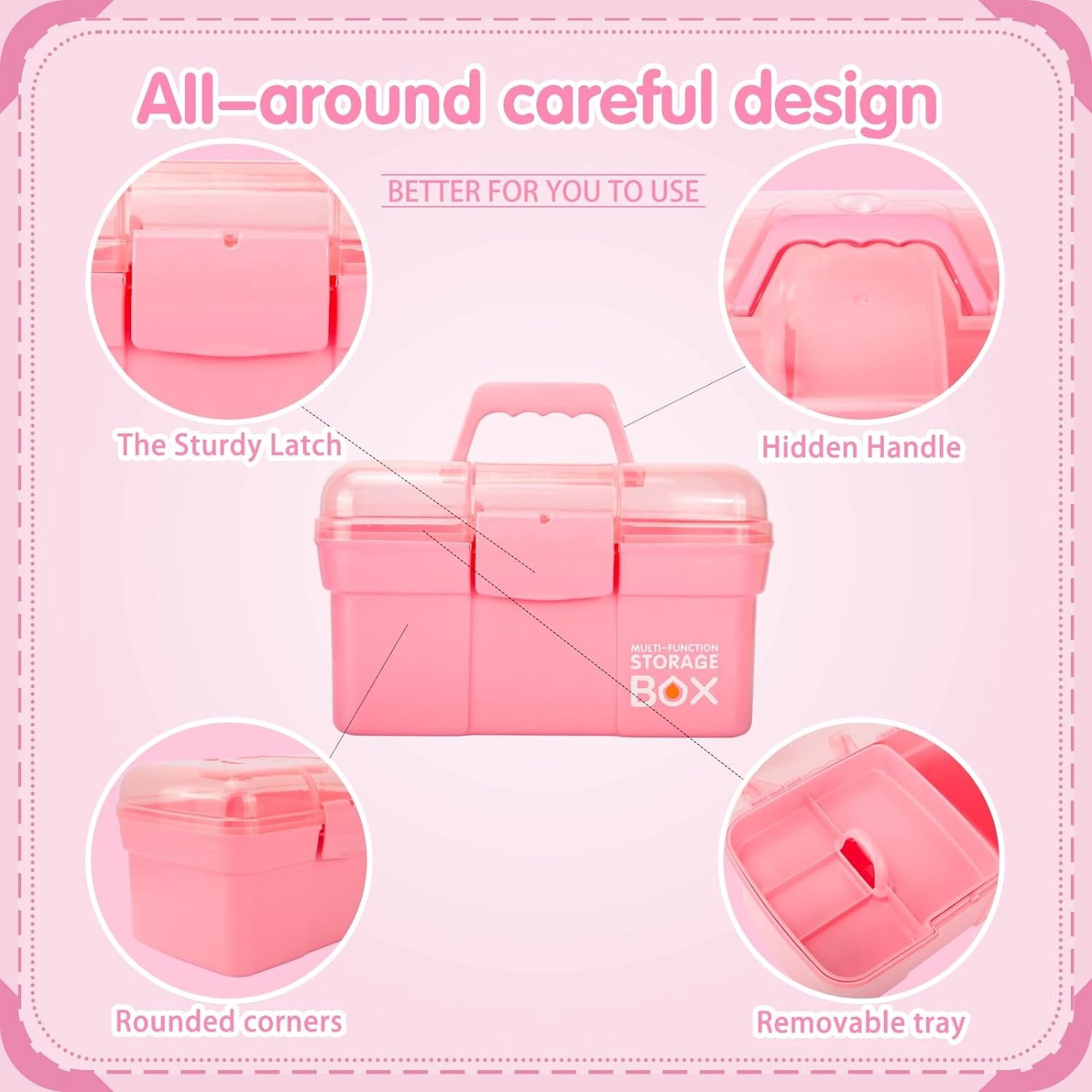 11in Mutipurpose Storage Box Organizer with Removable Tray, Portable Small Craft Organizer with Handle, Plastic Clear Tool Box Art Case for Makeup, Sewing, , Hair Accessories ()