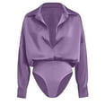 thumbnail image 4 of Satin Bodysuits for Women Button Down Collared Long Sleeve Shirt Slim Fit Lightweight Blouses Bussiness Casual Outfits Base Layer Shirts Office Body Suits Spring Summer Blouse Tops, 4 of 8
