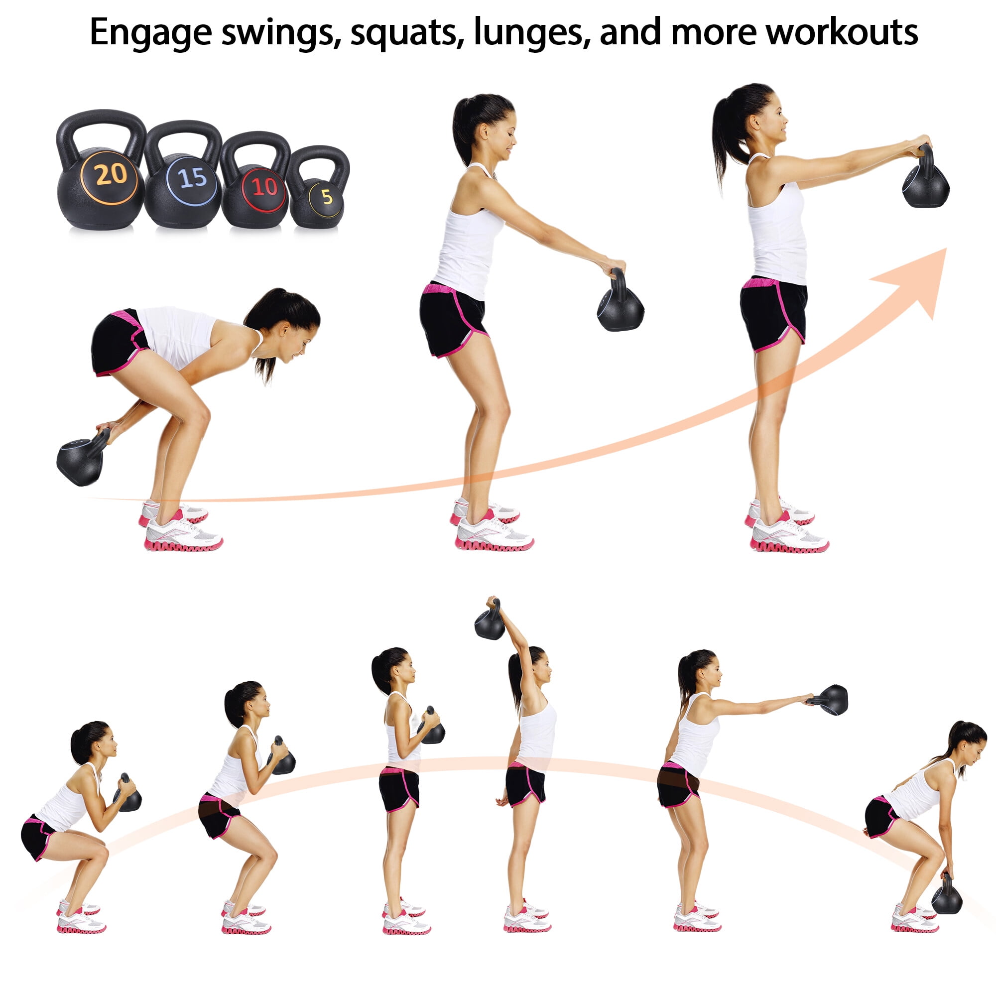 ZENSTYLE 4-Piece Kettlebell Set, 5lb, 10lb, 15lb, 20 lb for Home Gym Exercise Fitness Weights
