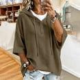 thumbnail image 5 of Caywon Women's Sweater, Hooded 3/4 Sleeve Button Front with Drawstring and Ribbed Trim, Loose Knit Casual Fall Winter Daily Wear for Women, 5 of 8