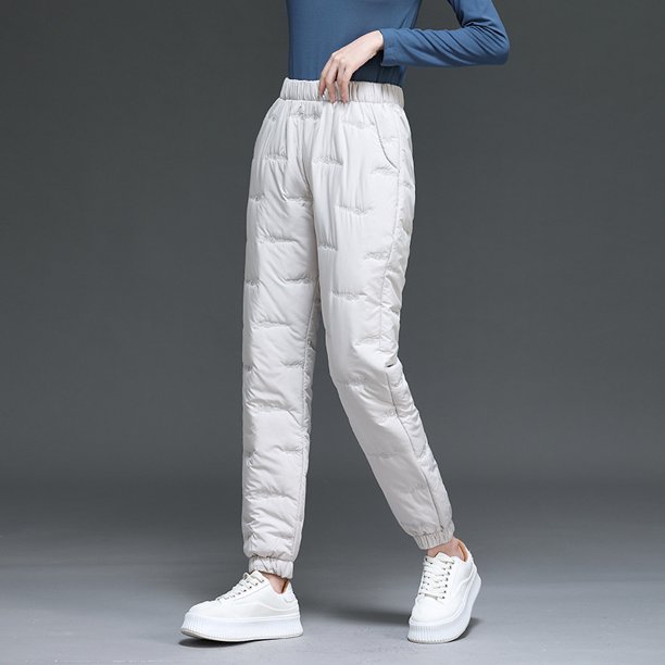 Pantalones de algodón ligeros para mujer, ropa exterior de moda para invierno, pantalones rectos, sueltos, adelgazantes, pantalones cálidos de talla grande para mujer