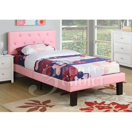 Poundex Upholstered Platform Bed, Twin, Pink/Brown
