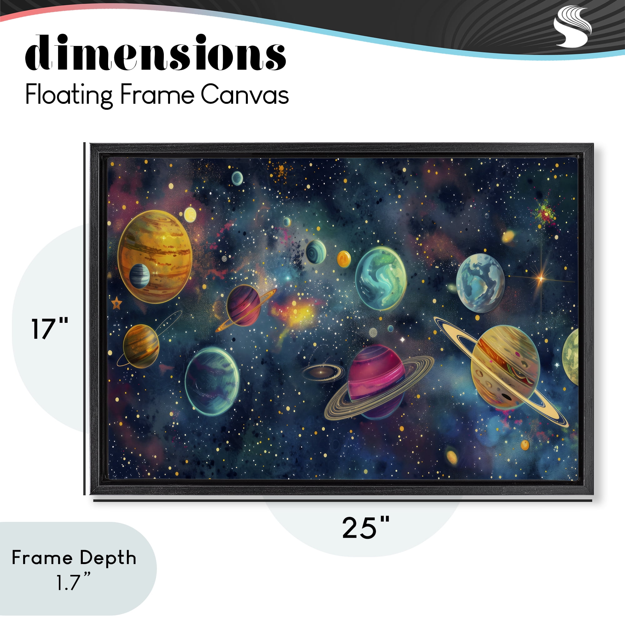 Stupell Industries Celestial Planetary Parade Black Framed Floater Canvas Wall Art, design by Creative Studio