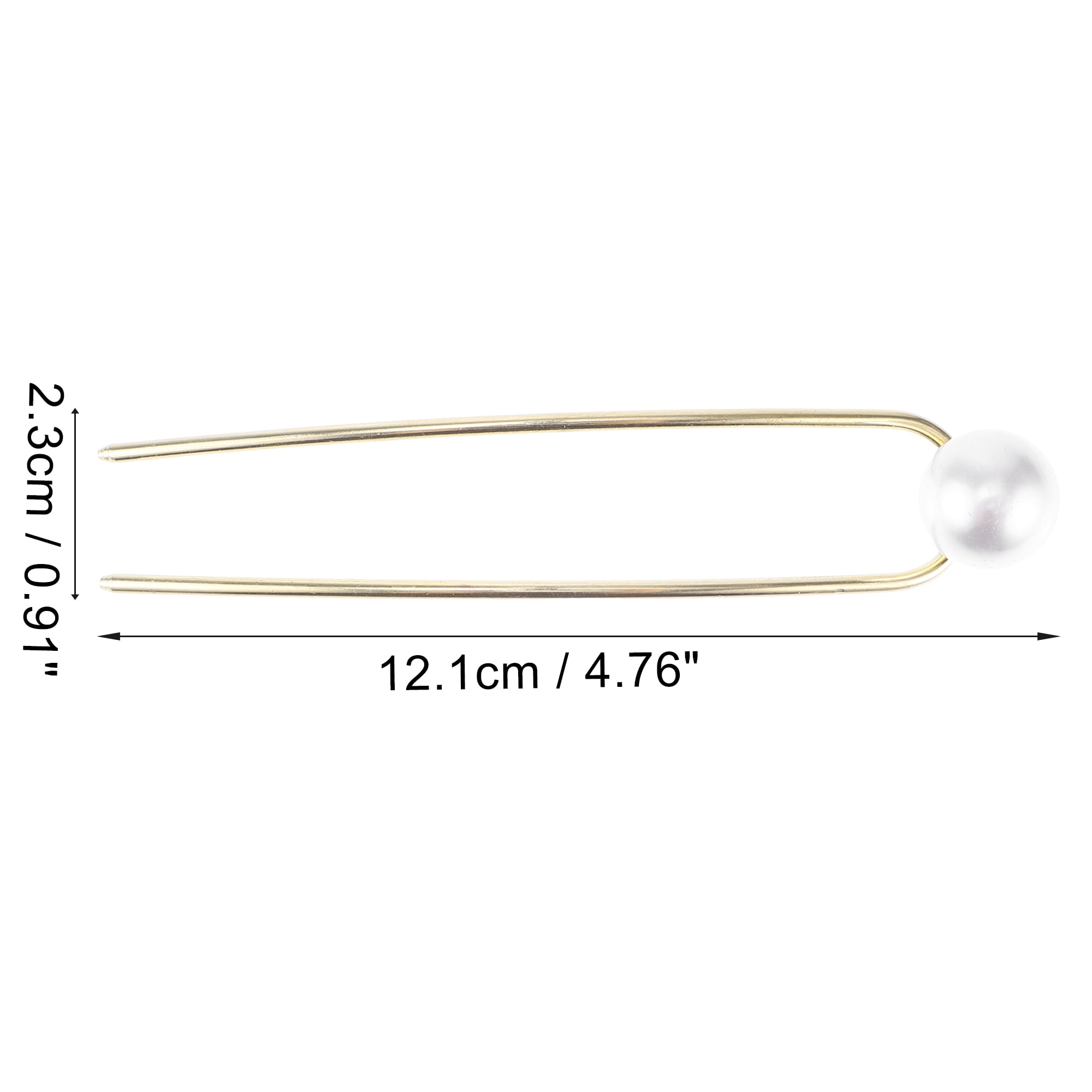 Unique Bargains Pearl U-shaped Hair Pins 4.76"x0.91"x0.79" 1 Pc Gold Tone