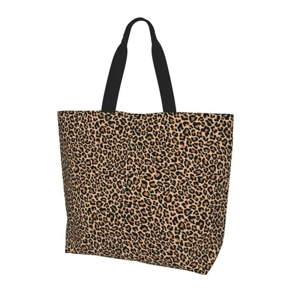 Kuqiui Brown Leopard Print Tote Bag,Zipper Tote Bag for Women,Tote Bag Inner Pocket Pattern Lightweight Daily Bag Book Bag