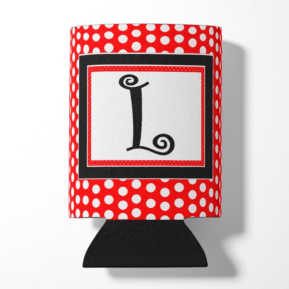 Letter L Initial - Red Black Polka Dots Can or Bottle Hugger