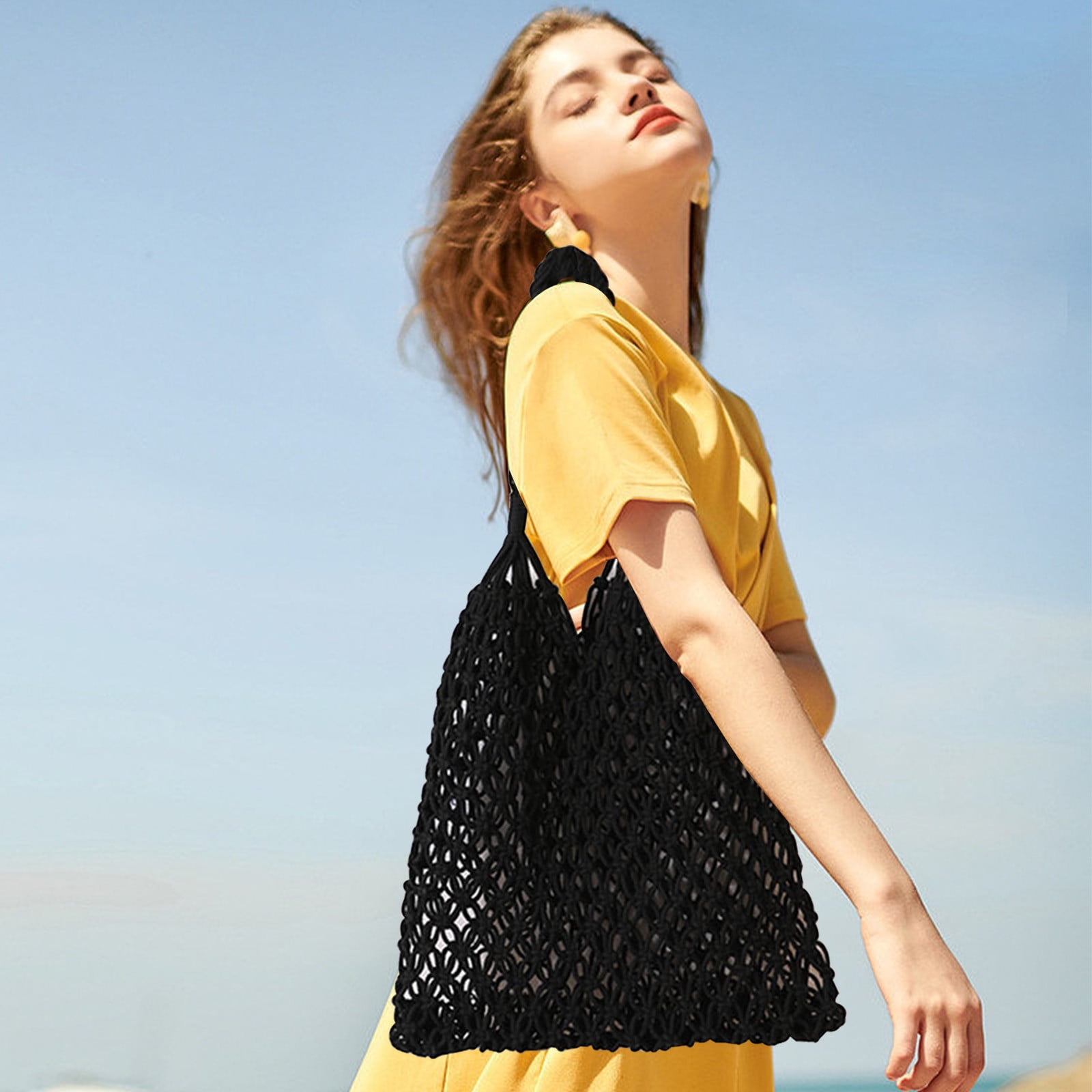 Specollect Clearance 4Pcs Crochet Backpack Flap Drawstring Shoulders Bag Summer Beach Woven Tote Bag, Straw Rattan Raffia Bucket Bag, Handmade Basket Handbag