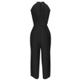 thumbnail image 3 of Womens Summer Sleeveless Halter Neck Work Rompers Plain Elegant Dressy Pleated Wide Leg Jumpsuits with Belt, 3 of 5