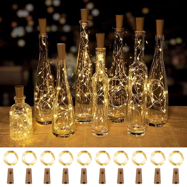 Luces para botellas de vino Brightown, 20 LED, impermeables, paquete de 10