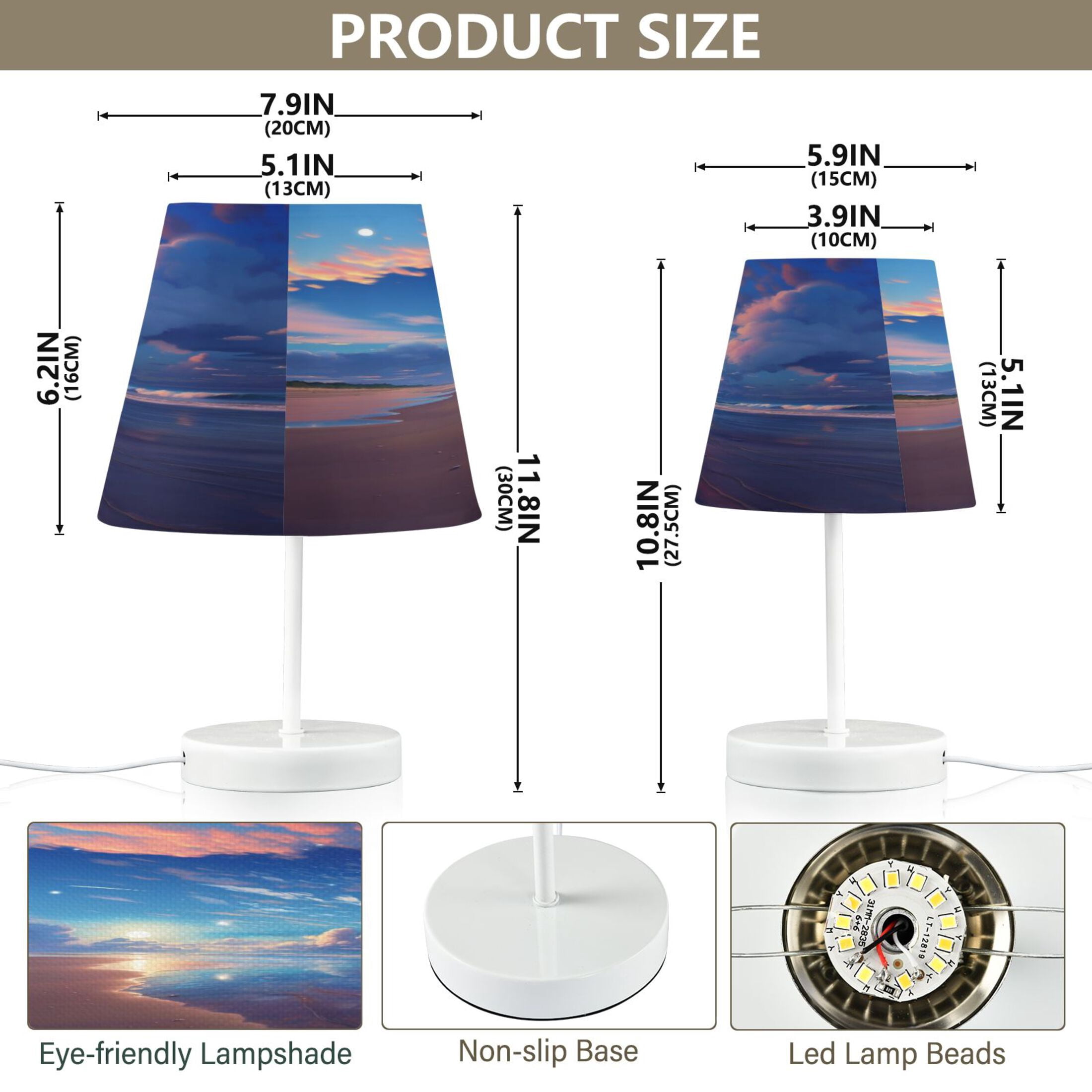 Beach Sea Sun Desk Lamp LED Table Nightstand Lamps with 3 Color Temperatures for Home Bedroom Living Room Decor 8x12