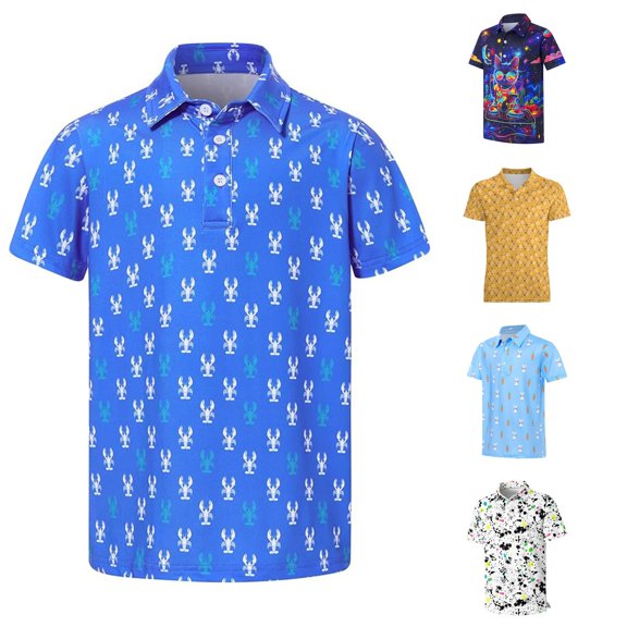 FYDUU Boys Polo Shirts Short Sleeve Golf Shirts Lightweight Graphic Tees Breathable Casual Collared Tops for Kids Back To School Shirt 13-14 Years