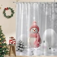thumbnail image 2 of Rdsfhsp Winter Christmas Pink Snowman Xmas Ball Pine Cone Snowflake  Polyester Shower Curtain 72x72, 2 of 6